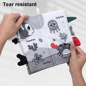 Livre en tissu Montessori pour bébé, à mâcher, noir et blanc, <span class=keywords><strong>avec</strong></span> queues d'animaux 3D, jouet sensoriel éducatif - Product Image 5