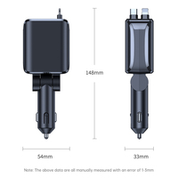 Pengisi Daya Mobil 4-in-1 Retractable PD 100W Pengisian Cepat Kabel Ganda Retractable USB C Lightning Adapter untuk iPhone Samsung Truk