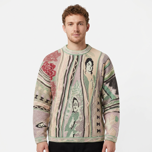 Pull en tricot patchwork pour homme, manches longues, motif imprimé, vêtement décontracté d'hiver - Product Image 1