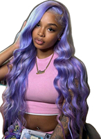 Perruque de cheveux humains avant de lacet de couleur violet clair pré plumée violet avant de lacet perruques droites soyeuses pour femme