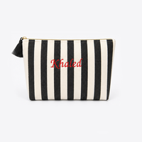 Trousse de Maquillage Portable Personnalisable en Toile Rayée Pastel Tendance avec Fermeture Éclair – Idéale pour Trousse de Toilette ou Cadeau de Douche Nuptiale