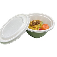 Bol en papier biodégradable rond en bagasse pour soupes chaudes et salades, résistant au four, avec couvercle