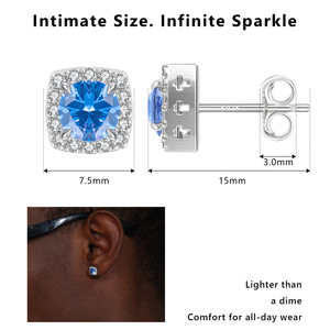 Pendientes de Flor con Circonita Azul, Plata 925, Baño de Oro Blanco, Joyería Hip Hop, Hipoalergénicos, Circonita Cúbica 5A, Piedra Azul - Product Image 3