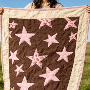 Manta acolchada de algodón con apliques de estrellas rosas y marrones, colcha suave de patchwork para dormitorio infantil, sofá, cama, decoración del hogar - Product Image 5