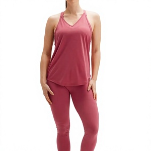 Débardeur rose sans manches à col en V pour femme, en maille respirante, couleur unie, décontracté, longueur standard - Product Image 6