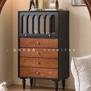 French Retro Solid Wood Chest Of Drawers 5 Drawers Storage <b>Sideboard</b> Living Room Cabinet - Product Image 1