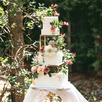 Support à gâteau carré en fer plaqué or de luxe, plateau de présentation de desserts, centre de table pour anniversaire, mariage, banquet, fête