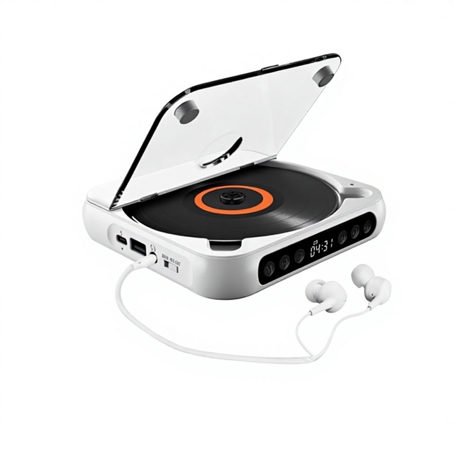Slim Portable CD Player Repeater with 2W Output 3.5mm Interface Includes Display-English Listening Practice Home Speaker