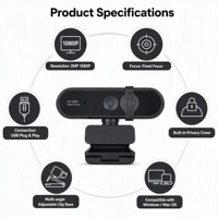 1080P HD Webcam 2MP mise au point fixe 30FPS 63 ° Angle Microphone intégré Plug Play USB caméra pour PC portable Smart TV