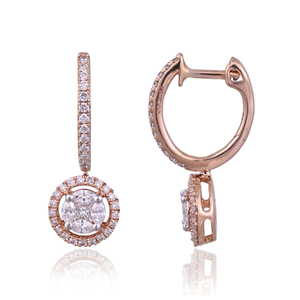 Boucles d'oreilles pendantes en or rose 18 carats avec halo de diamants naturels, boucles d'oreilles de luxe en diamants fins pour femmes, cadeau d'anniversaire de mariage - Product Image 2
