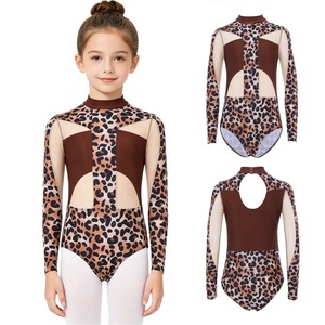 Justaucorps de gymnastique pour enfants, imprimé peau de serpent, col montant, manches longues, empiècements en maille, dos découpé, pour la danse, les compétitions et l'entraînement des filles - Product Image 2