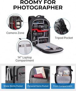 Sac à dos pour appareil photo compact, sac à dos pour appareil photo reflex numérique DSLR pour photographes, compatible avec ordinateur portable 13,3 pouces, étanche/antivol - Product Image 2
