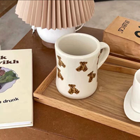 Mug en céramique couleur crème avec motif d'ours mignon |   Mug à café sans BPA, écologique, résistant à la chaleur et compatible lave-vaisselle pour le petit-déjeuner