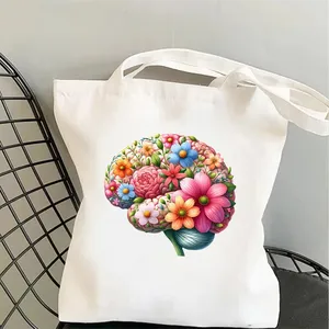 <span class=keywords><strong>Bolsa</strong></span> <span class=keywords><strong>de</strong></span> Mano <span class=keywords><strong>de</strong></span> Lona con Estampado Floral <span class=keywords><strong>de</strong></span> Salud Mental, <span class=keywords><strong>Bolsa</strong></span> <span class=keywords><strong>de</strong></span> Hombro con Diseño <span class=keywords><strong>de</strong></span> Arte Psicológico y Terapéutico, Bolso <span class=keywords><strong>de</strong></span> Compras Diario Ecológico Informal - Product Image 3