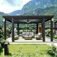 Gazebo d'extérieur autoportant en aluminium avec structure en aluminium mat foncé et système de toit à lames rétractables pour les loisirs en plein air Fjord