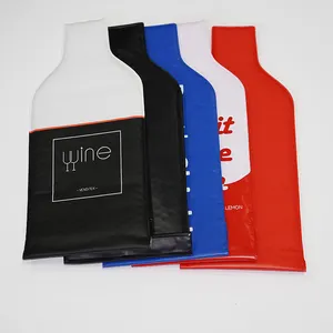Vente en gros, sac de protection de bouteille de vin de voyage étanche à double couche réutilisable, sacs à bulles de vin en plastique PVC pour bouteilles de vin