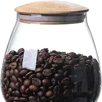 Pot de conservation en verre transparent de 400 ml avec couvercle en bambou, large ouverture, pour café, épices, sel, condiments