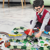 Cadeau pour garçons et filles, assemblage réaliste du monde des dinosaures, course sur route, pont, rampe, ensemble de Train Double, voiture électrique, Rail, jouet