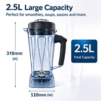 Yihouse PB-X30 Mixeur Électrique 2,5 L avec Lame en Acier Inoxydable et Bol en Plastique - Durable et Résistant à l'Eau