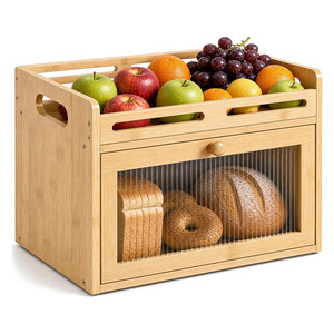 Boîte à pain en bambou avec fenêtre de visualisation, couleur bois naturel, rangement alimentaire pour cuisine, pour pain, fruits et légumes - Product Image 1