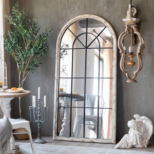 <span class=keywords><strong>Espejo</strong></span> de cuerpo entero con <span class=keywords><strong>marco</strong></span> <span class=keywords><strong>blanco</strong></span> envejecido y diseño de ventana arqueada estilo casa de campo antigua, <span class=keywords><strong>espejo</strong></span> decorativo de pared para entrada y sala de estar - Product Image 1