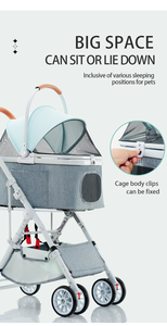 Poussette légère en tissu pour petits animaux de compagnie à 4 roues de luxe pour chats/chiens - Pliable, réglable, portable, transporteur de voyage - Product Image 2