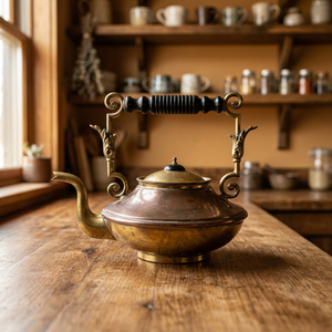 Théière vintage en métal avec couvercle et poignée ornée, bouilloire à eau - Product Image 6