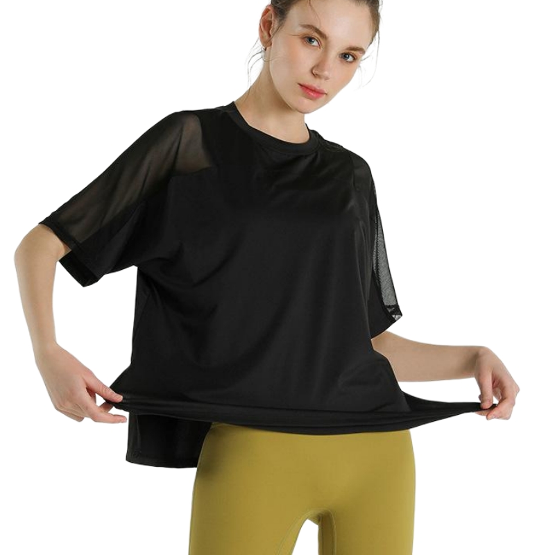 Aoyema Sports T Shirt Women Mesh Quick Drying Yoga Clothes Large Size Loose Running Short Sleeved Blouses Fitness Tops