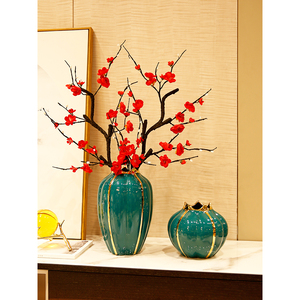 Jarrón de Cerámica Estilo Chino con Borde Dorado y Acabado Brillante para Decoración con Flores Secas, Ideal para Sala de Estar o Mesa de Comedor - Product Image 1