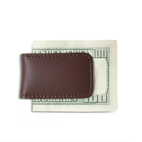 Dompet klip uang ramping minimalis berbahan kulit asli anti-RFID dengan lapisan logam untuk pria, dengan logo custom