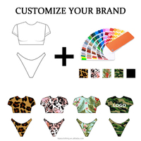 Op maat gemaakte hoogwaardige dames bikini met halternek, hoge taille, stretch print design, plus size beschikbaar