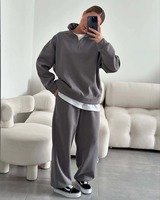 Ensemble de survêtement décontracté pour femme, sweat-shirt demi-zip surdimensionné à col montant et pantalon large à jambes larges, 2 pièces