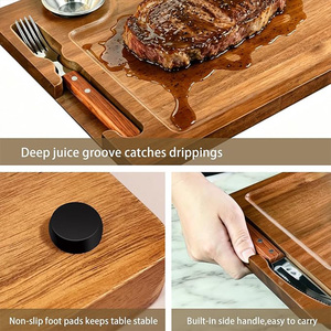 Juego de Tabla de Cortar para Carne de Madera de Acacia Premium con Ranuras para Salsas y Canales para Jugo, para Servir en Restaurantes y Bares de Carne - Product Image 3