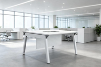 Poste de travail modulaire moderne pour 2 personnes en fer, bureau de partage pour entreprise avec gestion des câbles et panneau de modestie perforé