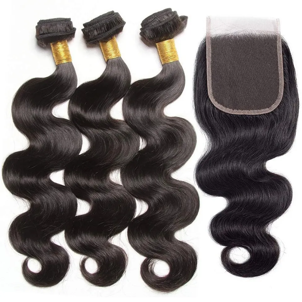 Cheap peruvian hair vendor 12a grade virgin human hair bundle with closure, cabello humano brazilian hair weaves for black women