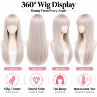 Perruque synthétique longue et droite rose pastel avec frange complète, en fibre résistante à la chaleur, aspect naturel, pour usage quotidien, fête ou cosplay, pour femmes