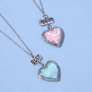 Collana con ciondolo a cuore per bambini con foto nascosta e paillettes, a forma di cuore, con olio a goccia, di gran moda - Product Image 2