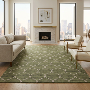 Tapis rectangulaire traditionnel à motif géométrique vert, écologique, tufté à la main, en mélange laine/coton, tissage plat, antidérapant, en coton - Product Image 2
