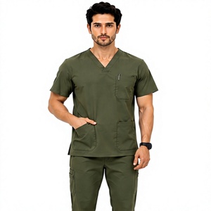 Uniforme médico para hombre, conjunto de 2 piezas, pantalones tipo jogger, transpirable, con spandex, ropa de trabajo para médicos y enfermeros, moderno y duradero. - Product Image 1