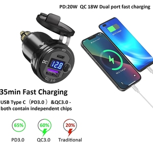 Din cắm ổ cắm loại C QC3.0 kép USB sạc nhanh với Vôn kế màu xanh LED ánh sáng on/off Nút chuyển đổi cho BMW Hella xe máy - Product Image 3