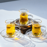 Tasse à café en verre transparente de petite taille de style turc, style élégant, résistance à la chaleur, tasse à latte en verre avec soucoupe