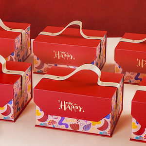 Caja de regalo de cartón grueso y resistente con asa de remache, diseño de dibujos animados para el 100 día del bebé, con estampado dorado, para dulces, chocolate y leche, venta al por mayor - Product Image 1