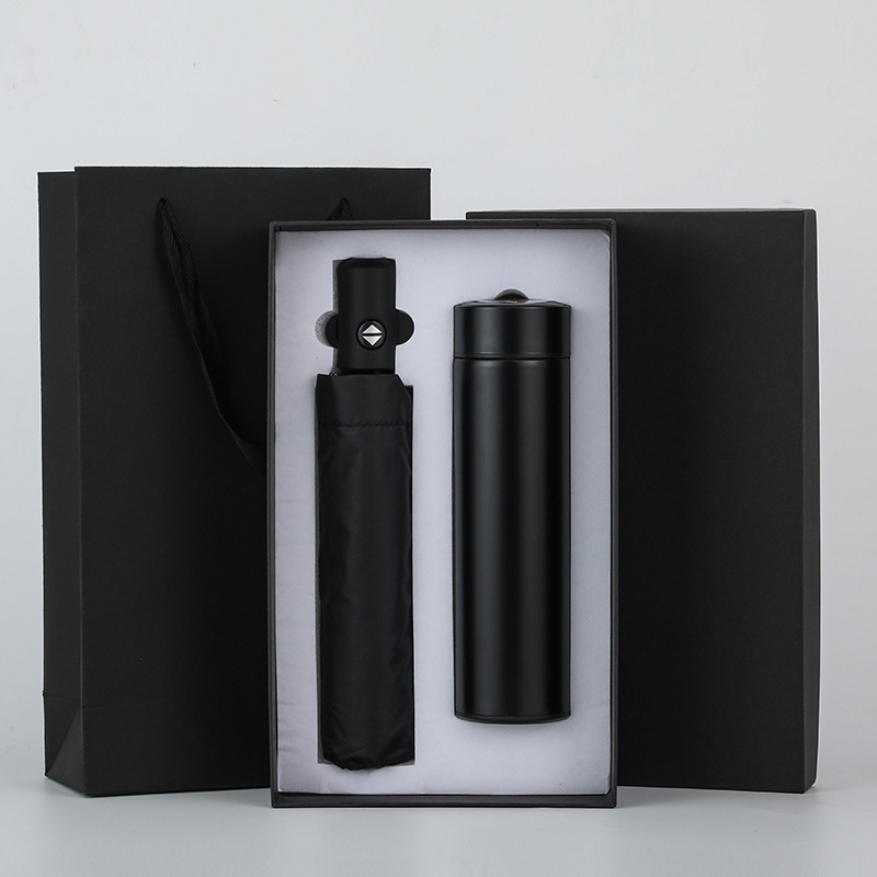 Coffret cadeau noir-affichage de la température-ensemble de parapluie automatique