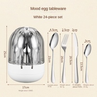 Mood Big Silver Egg Tafelgeschirr Edelstahl Messer Gabel Löffel 24-teiliges Besteckset Silbernes Snack-Teller Eiförmiges Besteckset