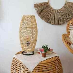 <b>Natural</b> Rattan Table <b>Lamp</b> Modern Woven Bamboo Desk <b>Light</b> for Living Room Bedroom Decorative BoHo Style Tabletop Lighting - Product Image 5