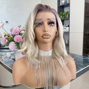 Perruques synthétiques courtes style français 13x4 avec dentelle, grandes ondulations, effet ombré blond, aspect naturel pour usage quotidien - Product Image 6