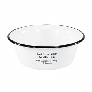 Bol en émail blanc avec bord noir, diamètre 12 cm, pour servir ou cuisiner - Product Image 2