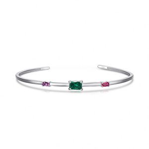 Dylam Trendy Minimalist Thin 925 Sterling <b>Silver</b> 18K Gold Plated 3 Stone 5A CZ Cubic Zirconia Women <b>Adjustable</b> Bangle - Product Image 1