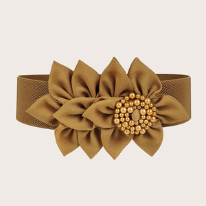 Yonger usine femmes <span class=keywords><strong>large</strong></span> élastique taille cravate avec grande fleur tissu perle <span class=keywords><strong>ceinture</strong></span> <span class=keywords><strong>ceinture</strong></span> - Product Image 4