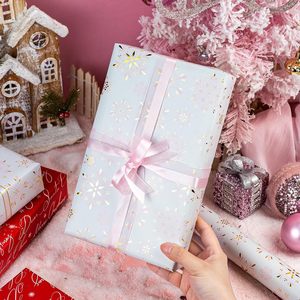 MAYPLUSS Christmas Wrapping Paper Roll 17in X 33ft <b>Pink</b> Gold Snowflake Design Eco-Friendly Gift Craft Packaging - Product Image 5